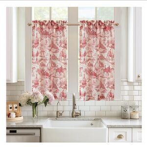 Country Vintage Farmhouse Red Toile Kitchen Curtains